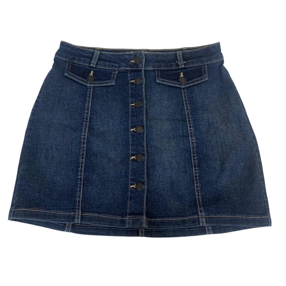 SO Women's Size 11 Dark Wash‎ Button Down Front Denim Mini Skirt Y2K Preppy Twee